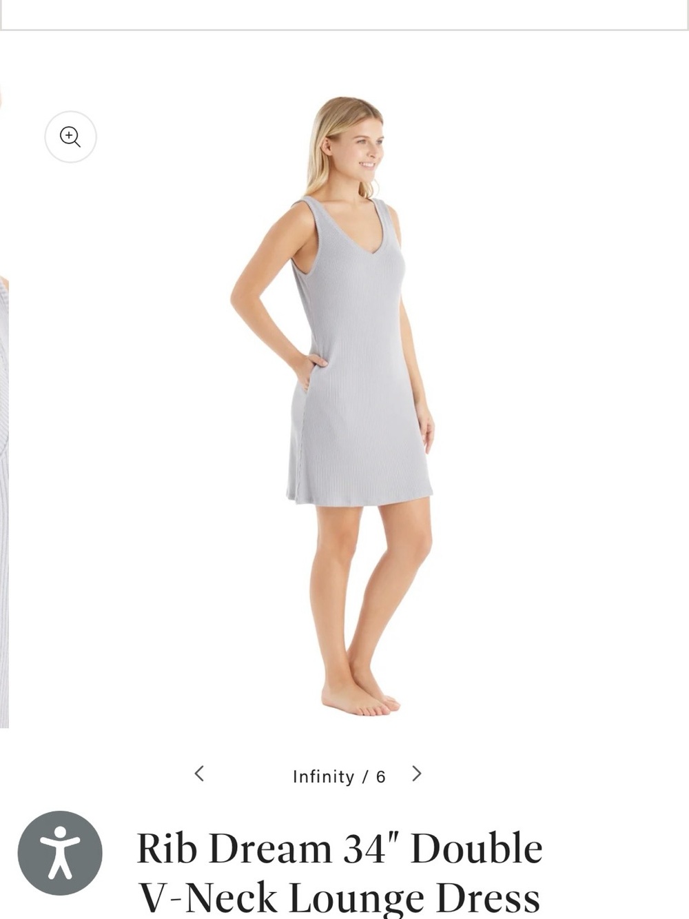 Rib Dream 34" Double V-Neck Lounge Chemise — Light Gray